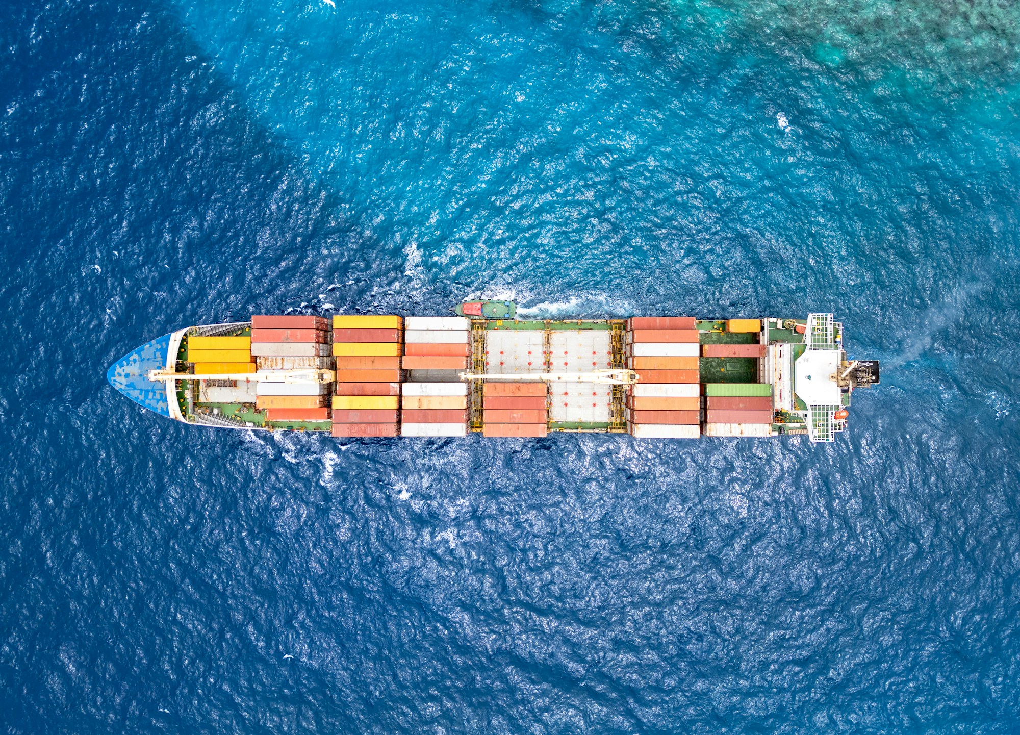Aerial view of an ocean-going cargo vessel
